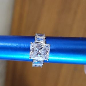 Stainless Steel Engagement Women's Ring with Square Cubic Zirconia Size 8